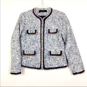 Zara tweed blazer with blue and red trim